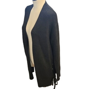 NWOT Womens Charcoal Gray open cardigan with side grommets & tie size S/M.